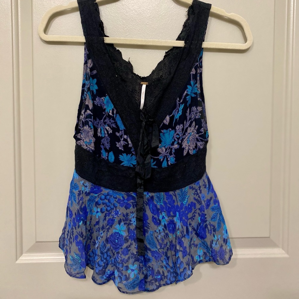 Free People Floral Lace Tie Blouse Tank Small